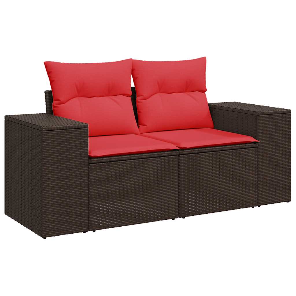 5-tlg. Garten-Sofagarnitur mit Kissen Braun Poly Rattan Akazie